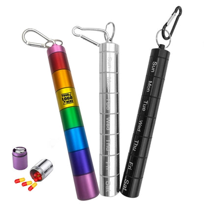 Portable Aluminum Alloy Pill Case With Keychain&Carabiner