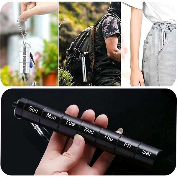 Portable Aluminum Alloy Pill Case With Keychain&Carabiner