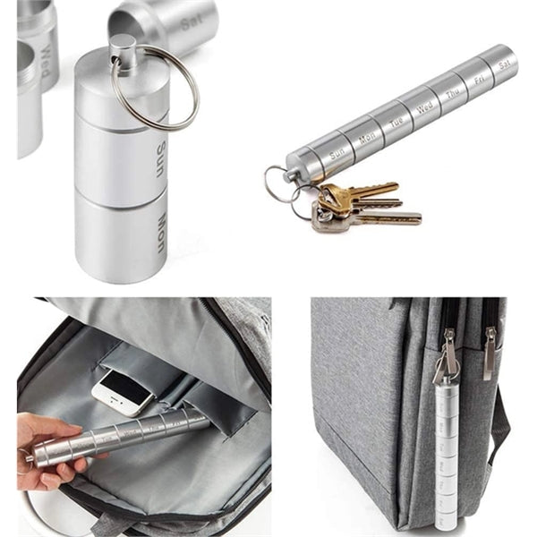 Portable Aluminum Alloy Pill Case With Keychain&Carabiner