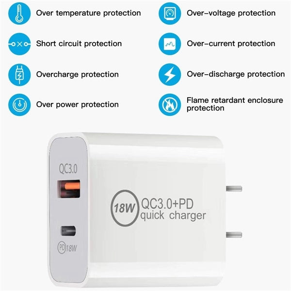 Fast Charge Pd18W Double Port Wall Charger