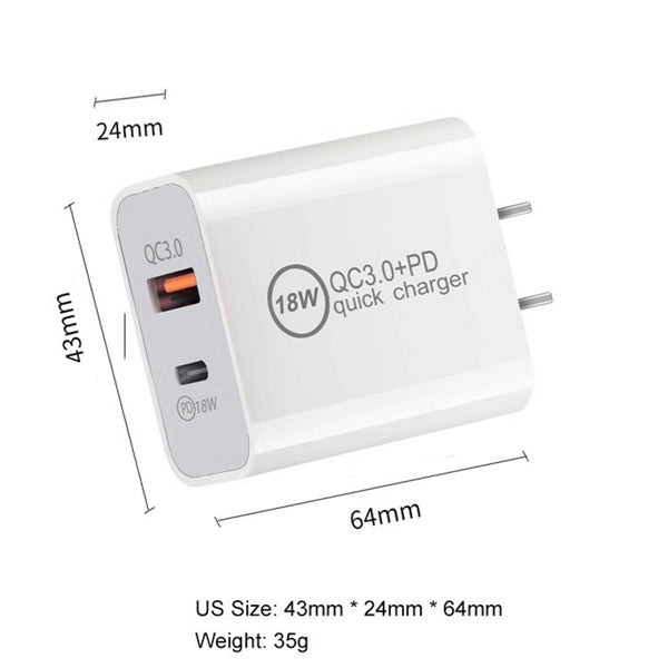 Fast Charge Pd18W Double Port Wall Charger