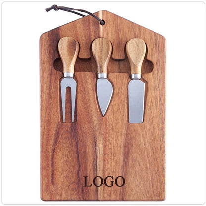 Acacia Wood Tray With 3-Knives Set