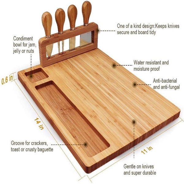 Bamboo Wooden Charcuterie Board with Cutlery Set