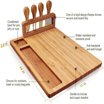 Bamboo Wooden Charcuterie Board with Cutlery Set