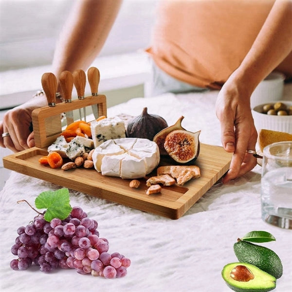 Bamboo Wooden Charcuterie Board with Cutlery Set