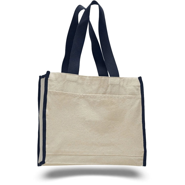 Gusset Cotton Canvas Tote Bag w/ Colored Trims  (14" x 12")