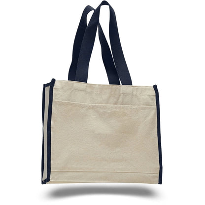 Gusset Cotton Canvas Tote Bag w/ Colored Trims  (14" x 12")
