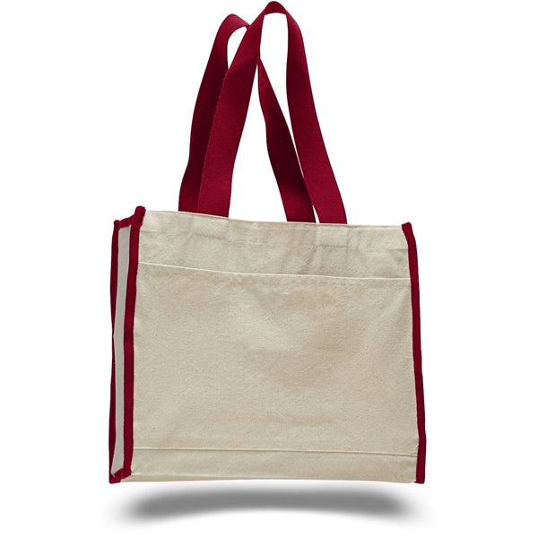 Gusset Cotton Canvas Tote Bag w/ Colored Trims  (14" x 12")
