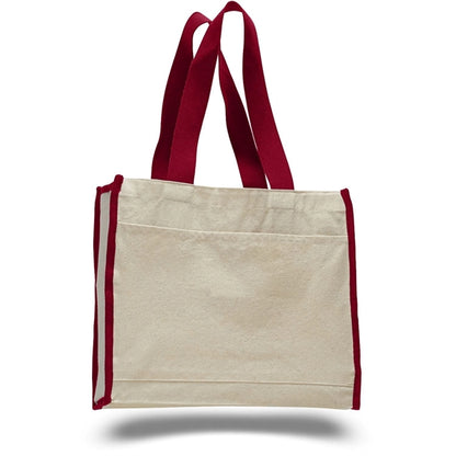 Gusset Cotton Canvas Tote Bag w/ Colored Trims  (14" x 12")