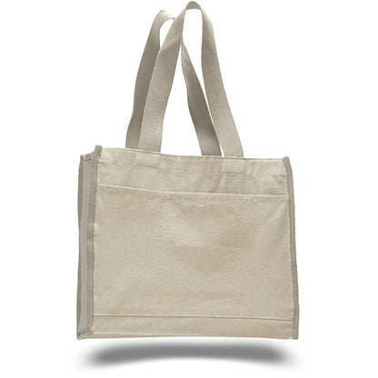 Gusset Cotton Canvas Tote Bag w/ Colored Trims  (14" x 12")