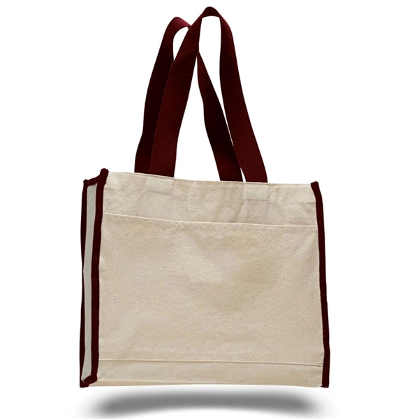 Gusset Cotton Canvas Tote Bag w/ Colored Trims  (14" x 12")