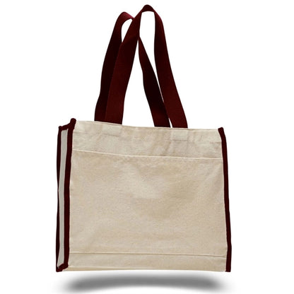 Gusset Cotton Canvas Tote Bag w/ Colored Trims  (14" x 12")