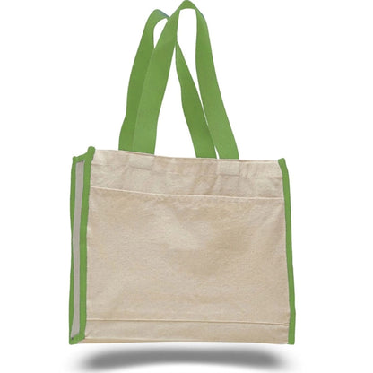 Gusset Cotton Canvas Tote Bag w/ Colored Trims  (14" x 12")