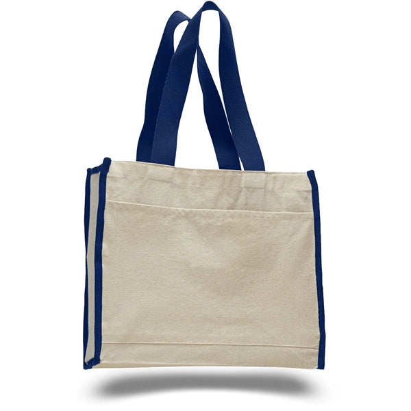 Gusset Cotton Canvas Tote Bag w/ Colored Trims  (14" x 12")