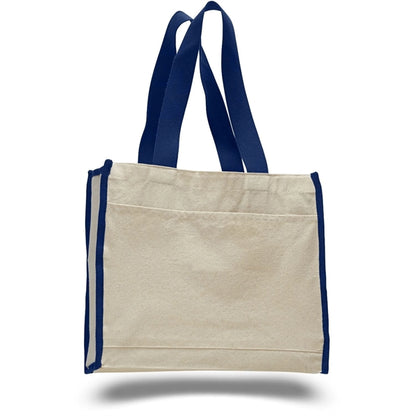 Gusset Cotton Canvas Tote Bag w/ Colored Trims  (14" x 12")