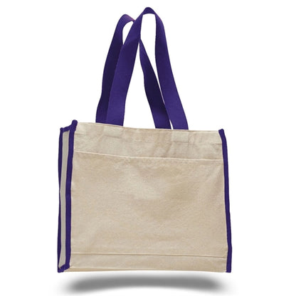 Gusset Cotton Canvas Tote Bag w/ Colored Trims  (14" x 12")