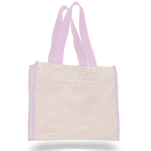 Gusset Cotton Canvas Tote Bag w/ Colored Trims  (14" x 12")