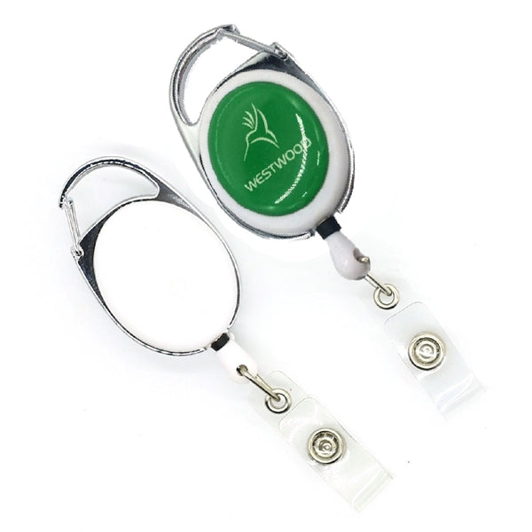 Front Concave Surface Oval Carabiner Badge Reel w/ Plain Bac