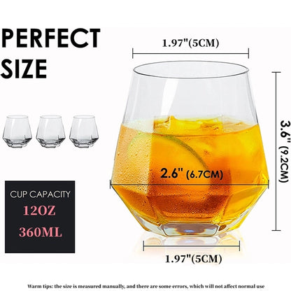 12Oz Diamond Old Fashioned Shape Whiskey Glasses