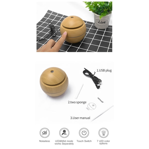 130Ml Usb Electric Air Humidifier Wood Grain 7 Color Lights