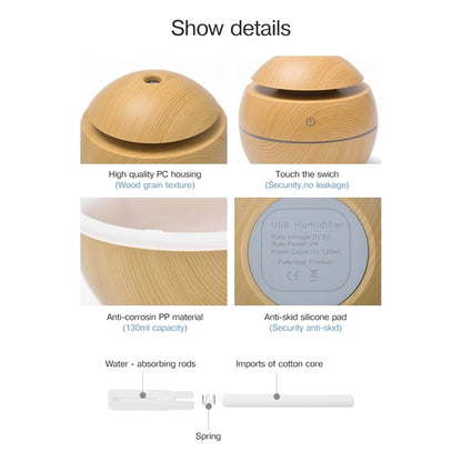 130Ml Usb Electric Air Humidifier Wood Grain 7 Color Lights