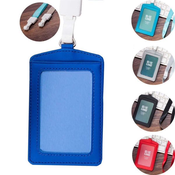Double-Layer Pu Badge Lanyard Card Holder