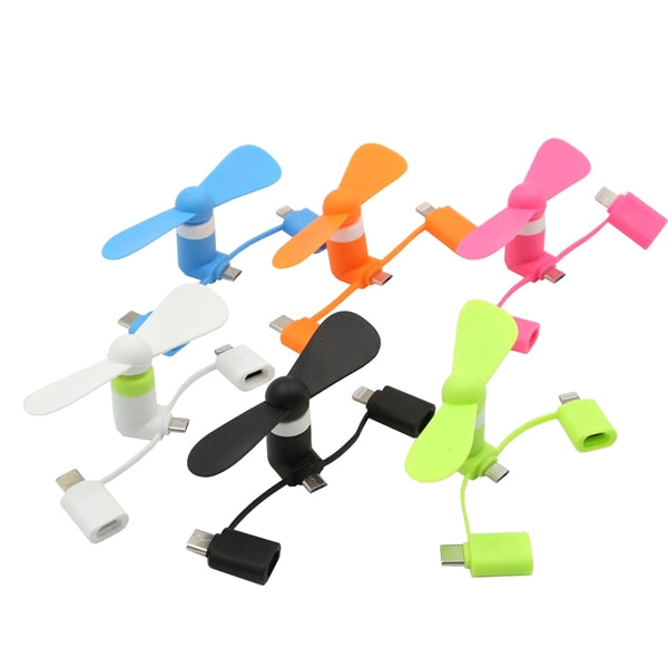 USB Mini fan with 3 in one connector with Type C