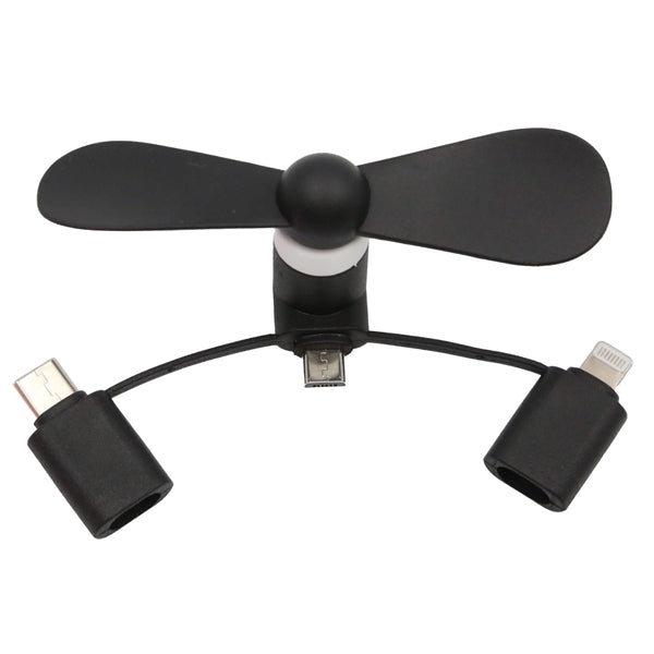 USB Mini fan with 3 in one connector with Type C