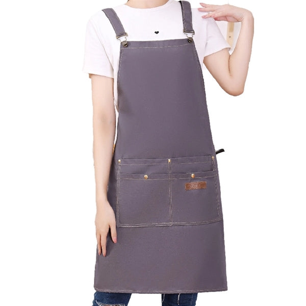 Work Apron Canvas Cross Back Straps Large Pockets