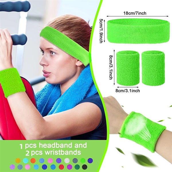 Unisex Solid Color Sports Headband Wristband Set