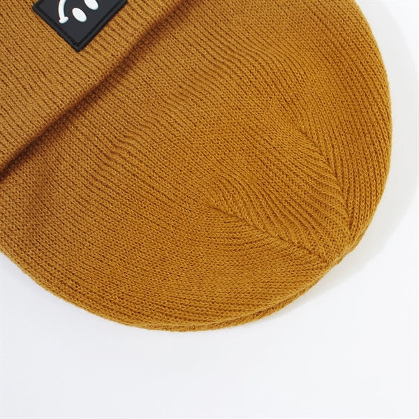 Kids Short Watch Cap Knit Beanie With Smiley Face Label