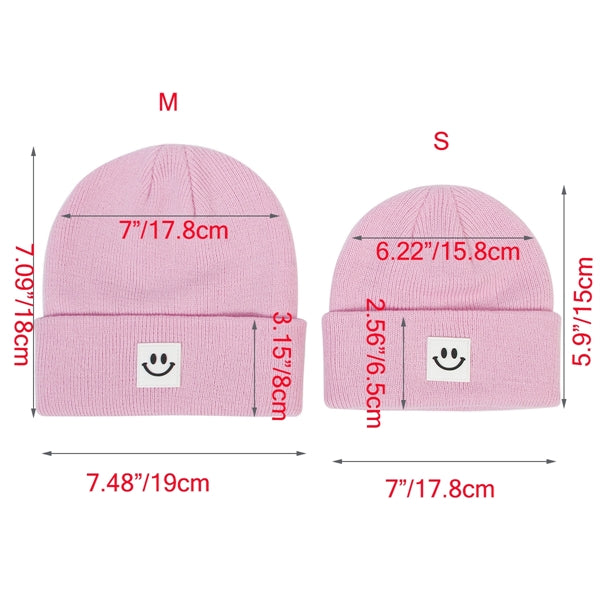 Kids Short Watch Cap Knit Beanie With Smiley Face Label