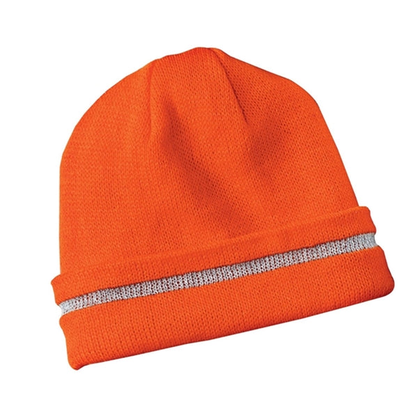 Knit Beanie Hat With Reflective Stripe