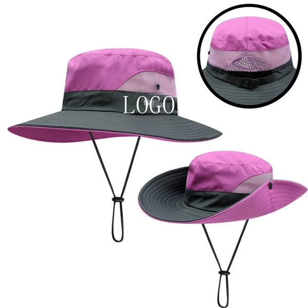 Outdoor Boonie Bucket Hat Wide Brim Ponytail Mesh Sun Cap