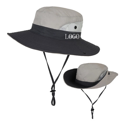 Outdoor Boonie Bucket Hat Wide Brim Ponytail Mesh Sun Cap