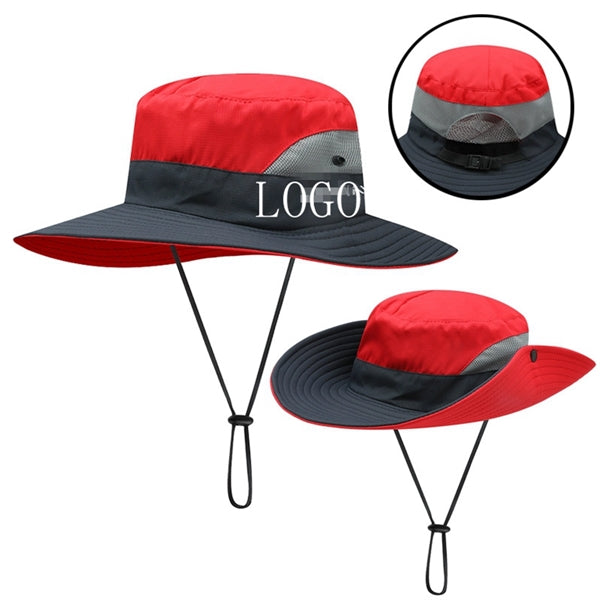 Outdoor Boonie Bucket Hat Wide Brim Ponytail Mesh Sun Cap