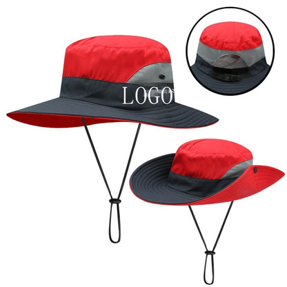 Outdoor Boonie Bucket Hat Wide Brim Ponytail Mesh Sun Cap