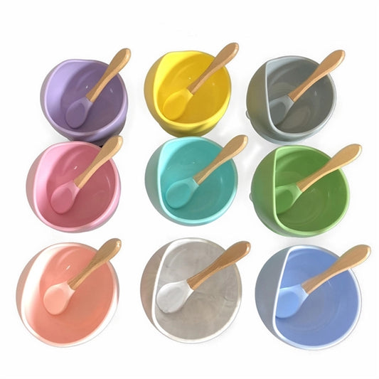 Baby Silicone Bowl Set With Wooden Spoon