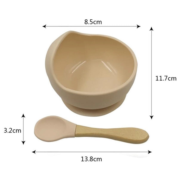 Baby Silicone Bowl Set With Wooden Spoon