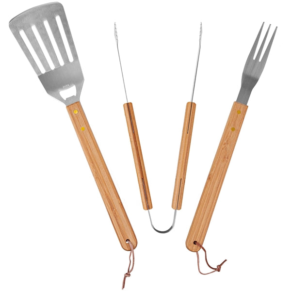 3-Piece BBQ Grill Utensil Set with Bamboo Case
