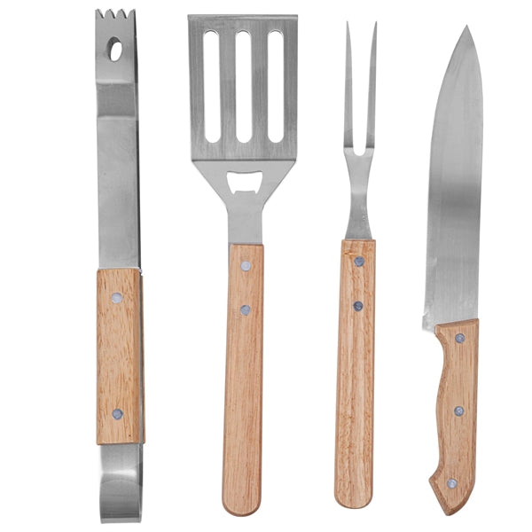 4-Piece Bamboo BBQ Grill Set with Polyester Carry Case