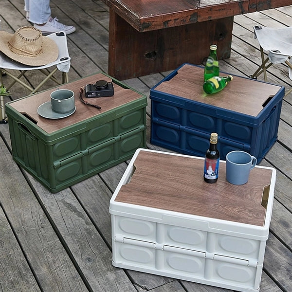 Folding Storage Box With Wooden Lid
