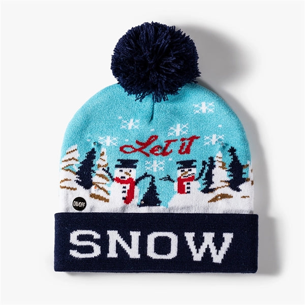 Pom-Pom Cuffed Jacquard Beanie With LED Light