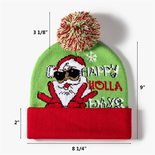 Pom-Pom Cuffed Jacquard Beanie With LED Light