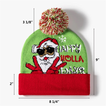 Pom-Pom Cuffed Jacquard Beanie With LED Light