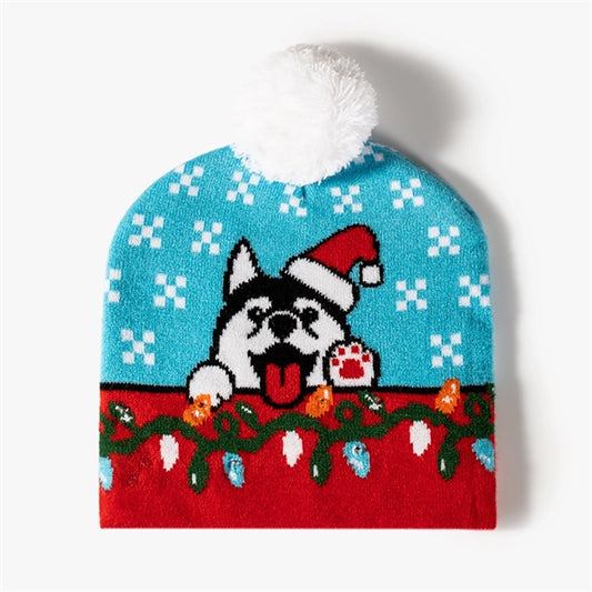 Pom-Pom Jacquard Beanie With LED Light