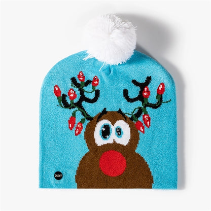 Pom-Pom Jacquard Beanie With LED Light
