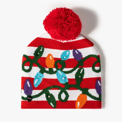Pom-Pom Jacquard Beanie With LED Light
