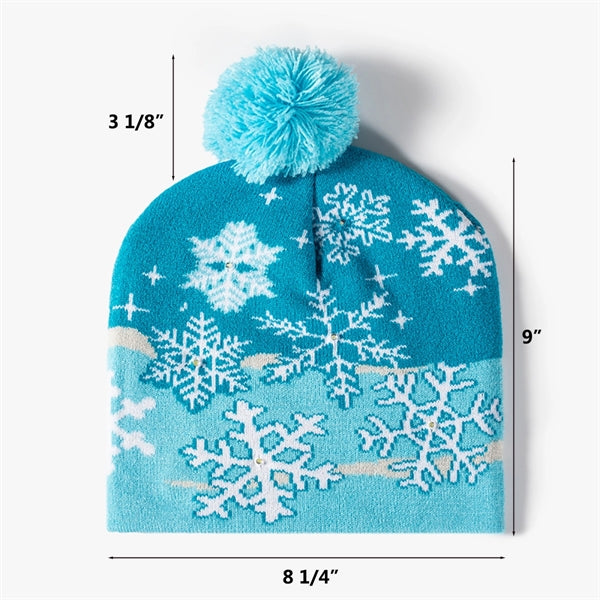 Pom-Pom Jacquard Beanie With LED Light