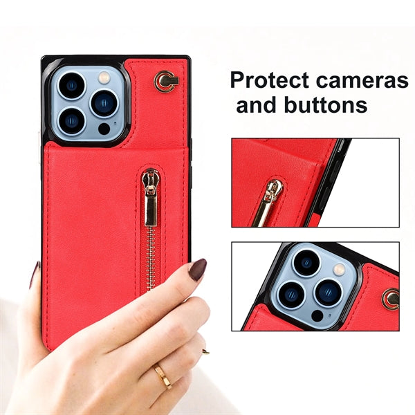 Leather Wallet Case Phone 13Pro Max Crossbody Strap Stand